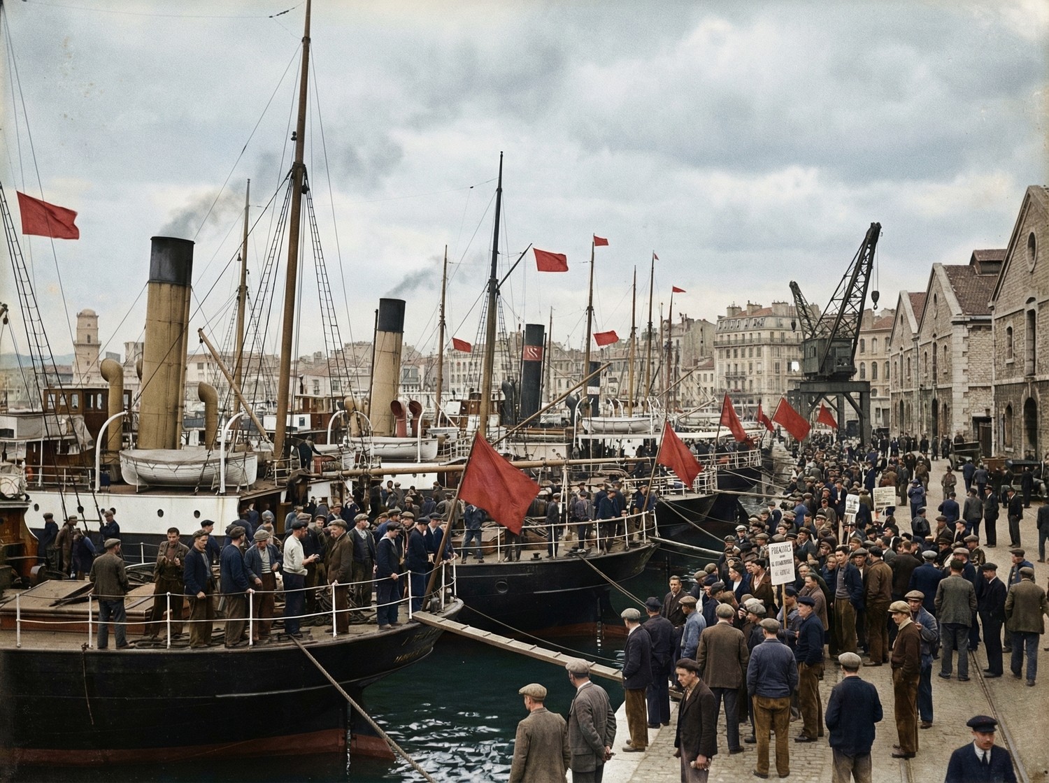 La bandera roja ondea en 68 vapores ocupados por 4.000 huelguistas en el puerto de Marsella